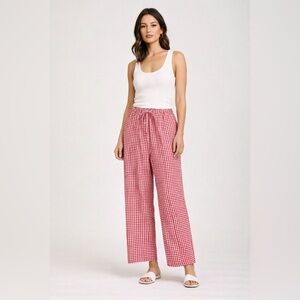 better / together Red Gingham Drawstring Wide Leg Pants  L